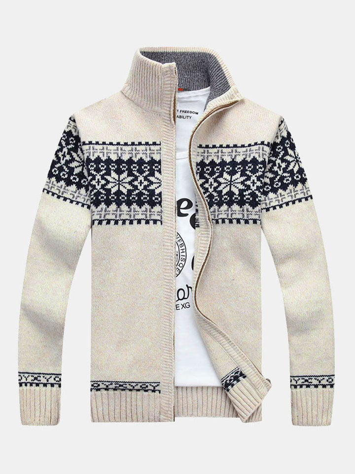 Dex | Christmas Geometric Print Zip Up Jumper