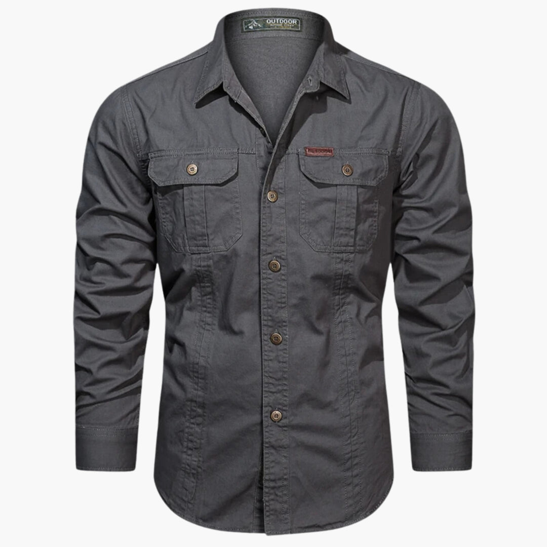 Jhong | Men's Classic Botton Down Front Pocket Long Sleeve Shirt