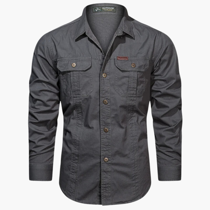 Jhong | Men's Classic Botton Down Front Pocket Long Sleeve Shirt