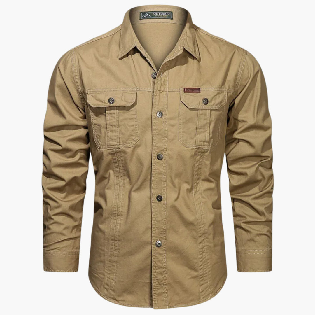 Jhong | Men's Classic Botton Down Front Pocket Long Sleeve Shirt