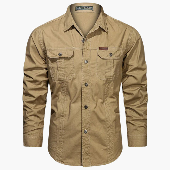 Jhong | Men's Classic Botton Down Front Pocket Long Sleeve Shirt