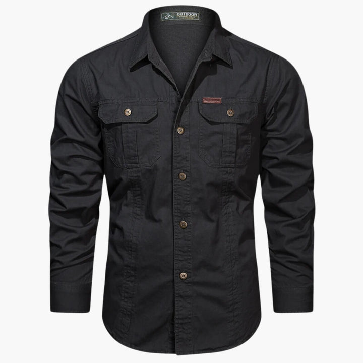 Jhong | Men's Classic Botton Down Front Pocket Long Sleeve Shirt