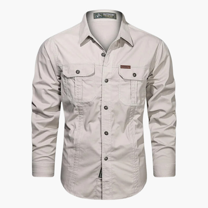 Jhong | Men's Classic Botton Down Front Pocket Long Sleeve Shirt