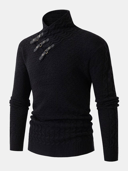 Clarence | Leather Buckle Knitted Jacquard Turtleneck Sweater