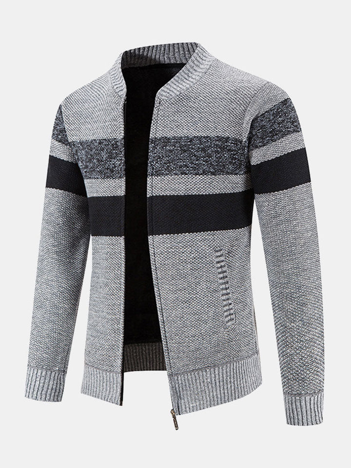 Edward | Striped Baseball Collar Teddy Lined Zip Up Jumper