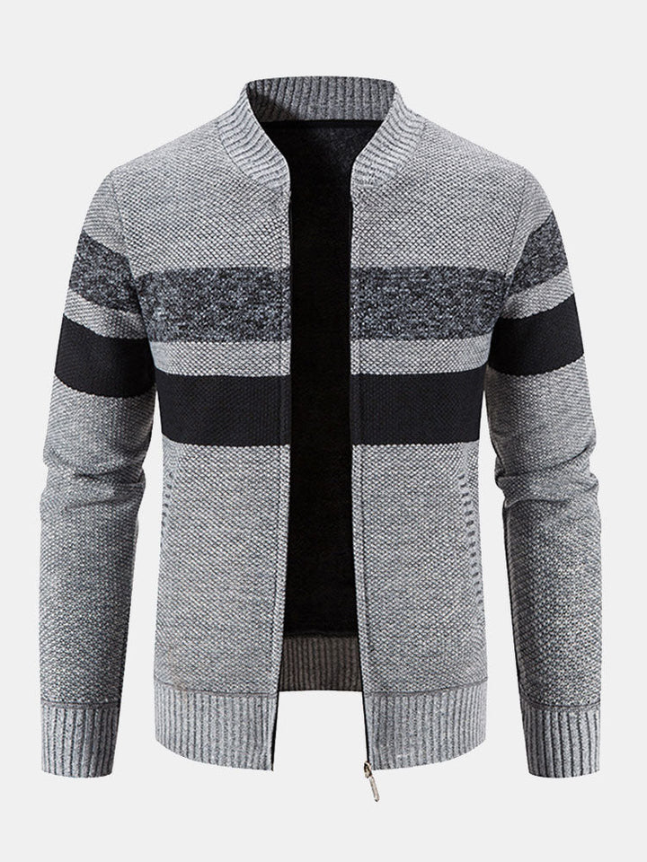 Edward | Striped Baseball Collar Teddy Lined Zip Up Jumper