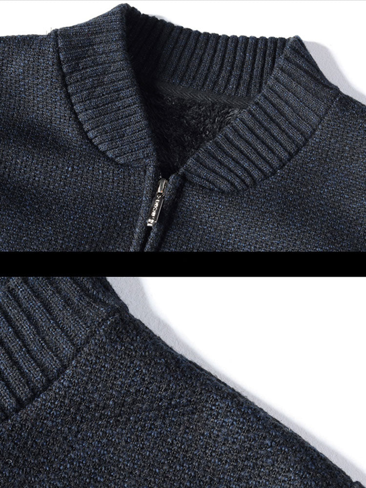 Edward | Striped Baseball Collar Teddy Lined Zip Up Jumper