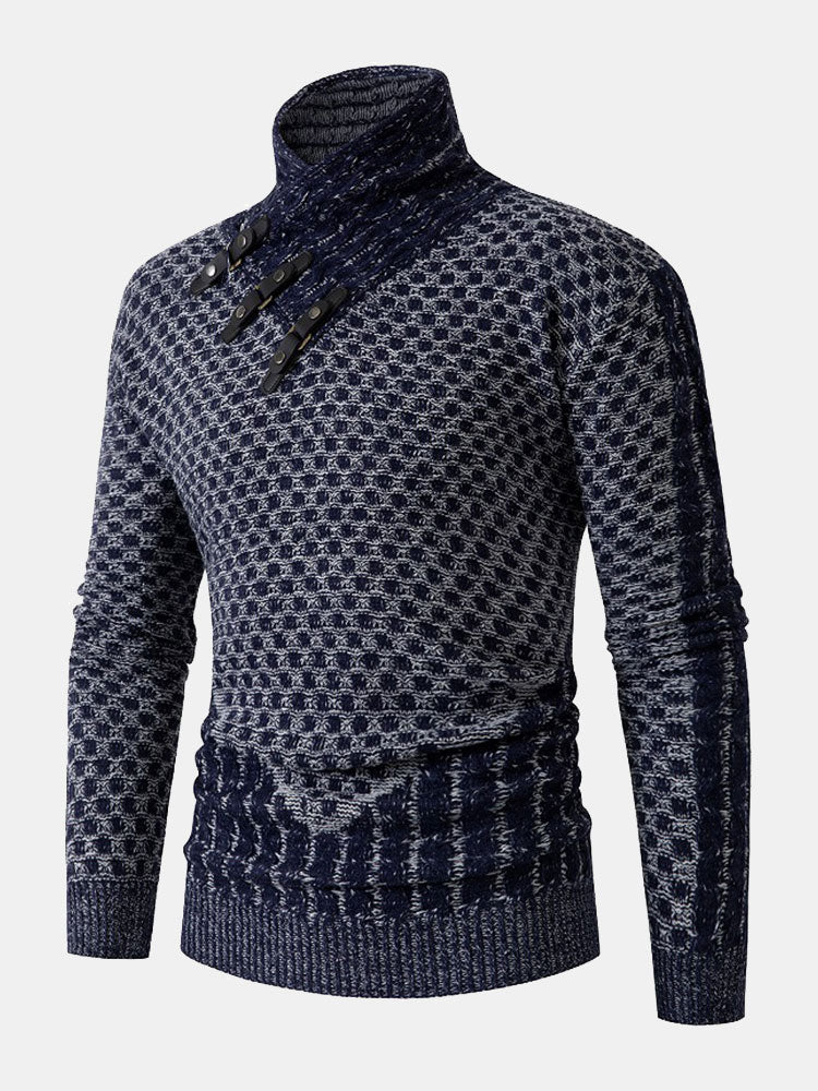 Clarence | Leather Buckle Knitted Jacquard Turtleneck Sweater