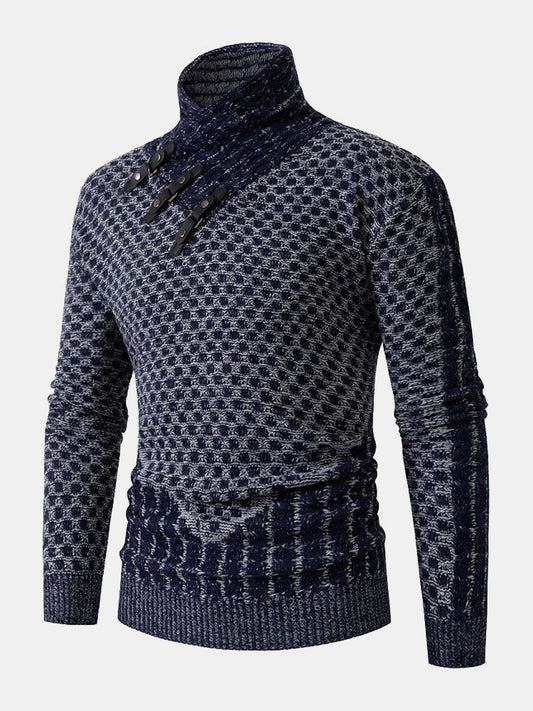 Clarence | Leather Buckle Knitted Jacquard Turtleneck Sweater