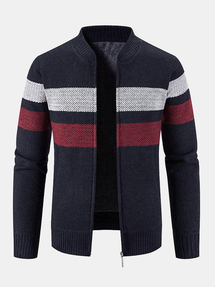 Edward | Striped Baseball Collar Teddy Lined Zip Up Jumper