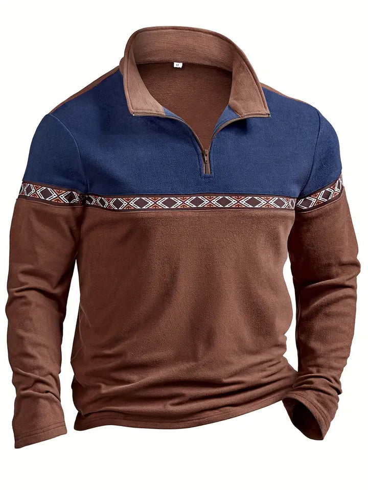 Berto | Rustic Contrast Quarter Zip Jumper for Men