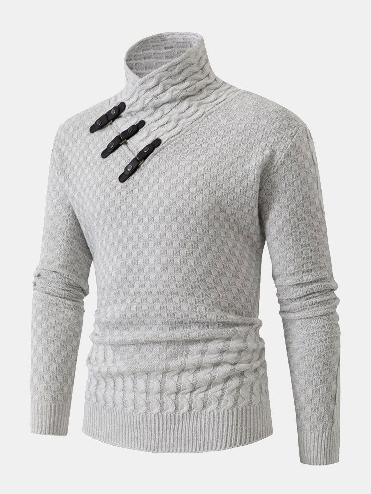 Clarence | Leather Buckle Knitted Jacquard Turtleneck Sweater