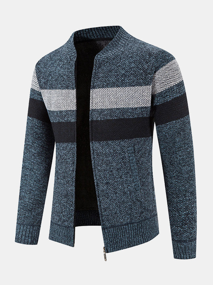 Edward | Striped Baseball Collar Teddy Lined Zip Up Jumper