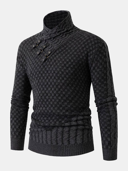 Clarence | Leather Buckle Knitted Jacquard Turtleneck Sweater