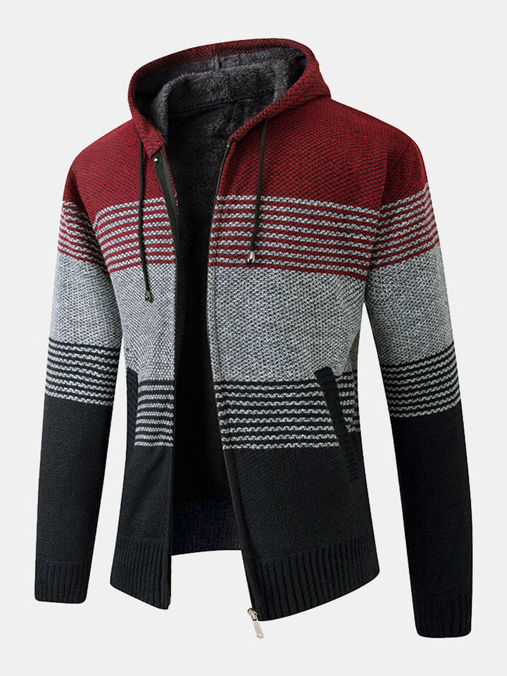 Zip Up Striped Hooded Sweater