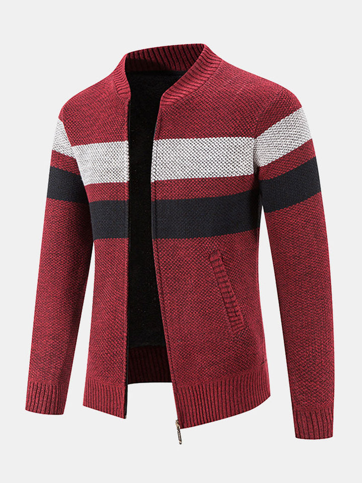 Edward | Striped Baseball Collar Teddy Lined Zip Up Jumper