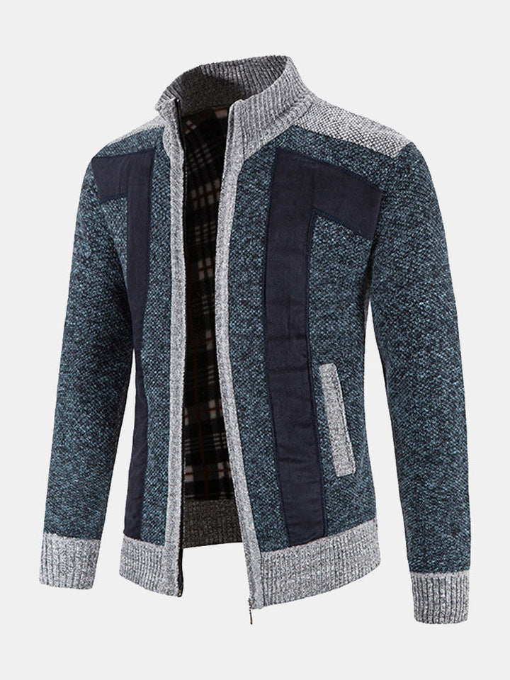 Chase | Zip Up Faux Suede Patchwork Sweater