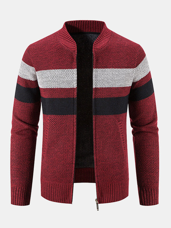 Edward | Striped Baseball Collar Teddy Lined Zip Up Jumper