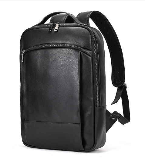 Percy | Black Leather Laptop Backpack