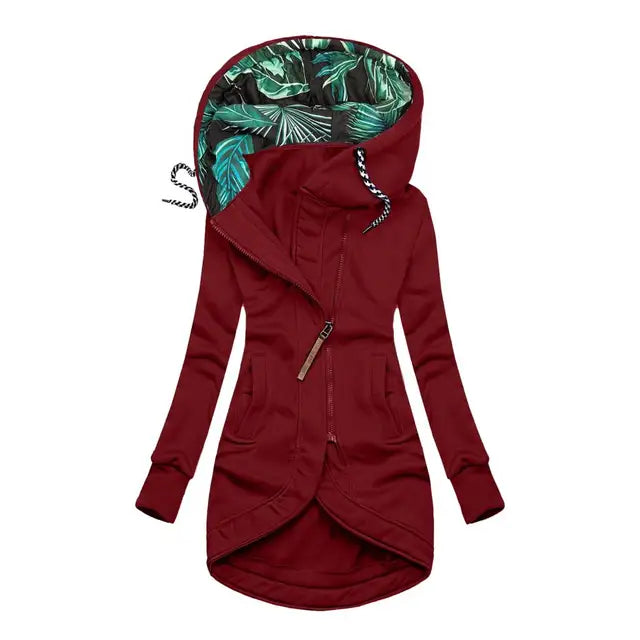 Sophia | Women's Stylish Green Asymmetrical Zip Hoodie