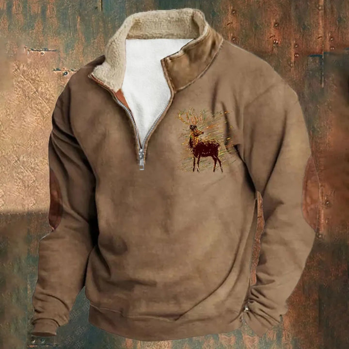 Amari | Rustic Elk Embroidered Winter Quarter Zip for Men