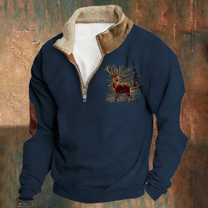 Amari | Rustic Elk Embroidered Winter Quarter Zip for Men