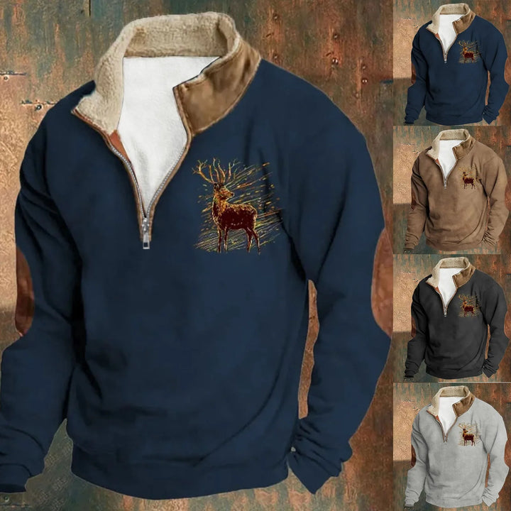 Amari | Rustic Elk Embroidered Winter Quarter Zip for Men