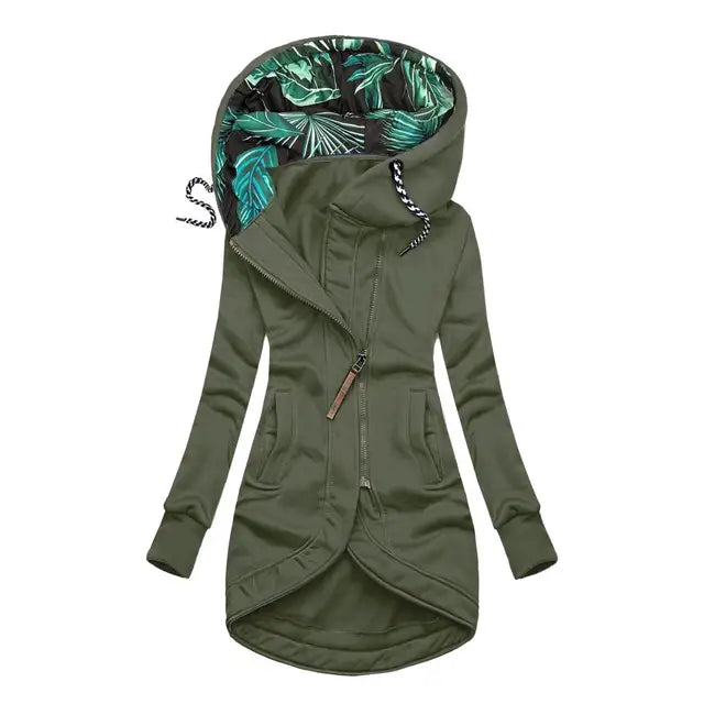 Sophia | Women's Stylish Green Asymmetrical Zip Hoodie