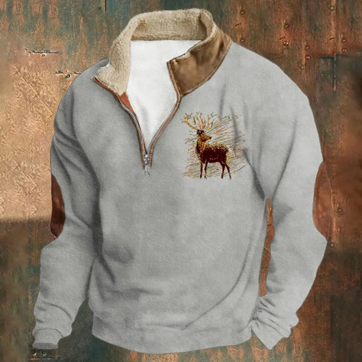 Amari | Rustic Elk Embroidered Winter Quarter Zip for Men