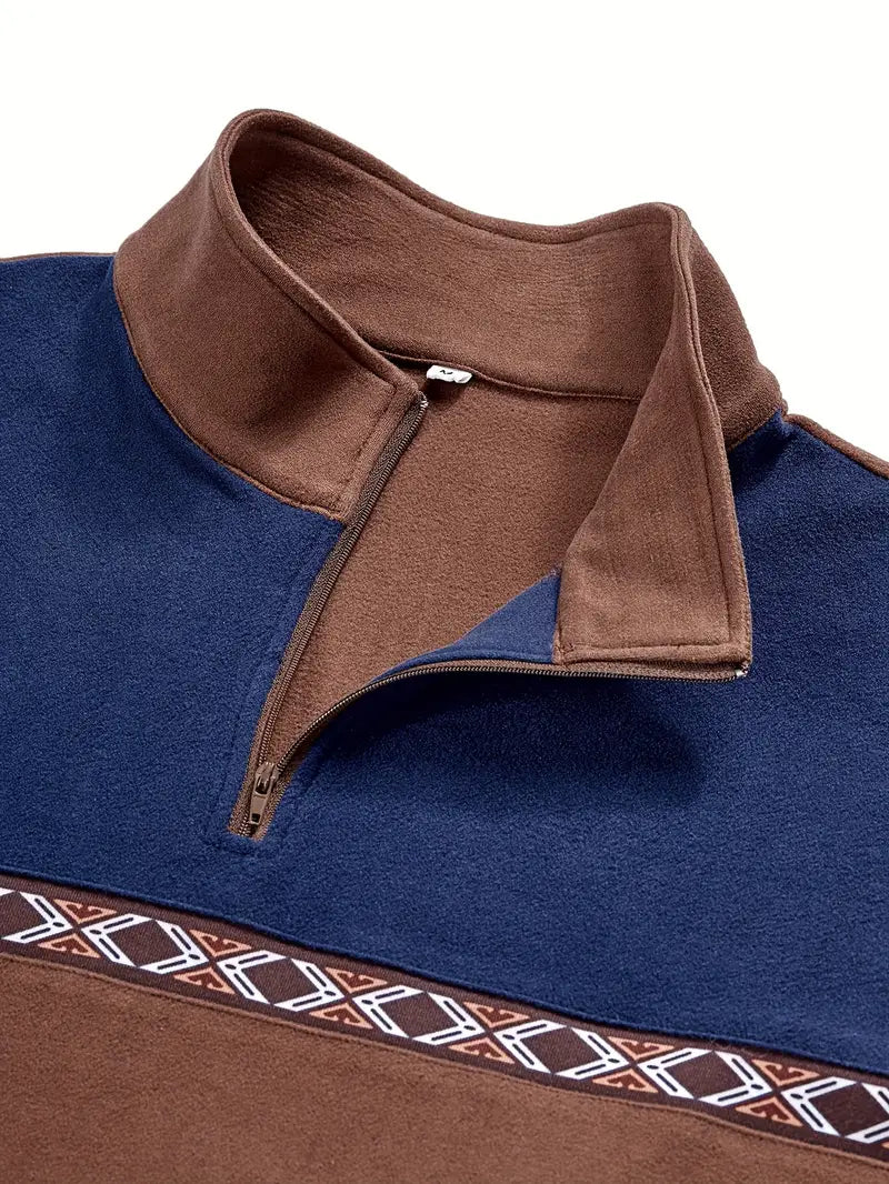 Berto | Rustic Contrast Quarter Zip Jumper for Men