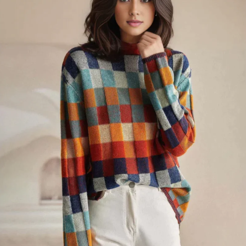 Harper | Women's Colorful Plaid Knit Sweater