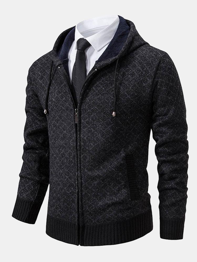 Oliver | Diamond Pattern Zip Hooded Jumper