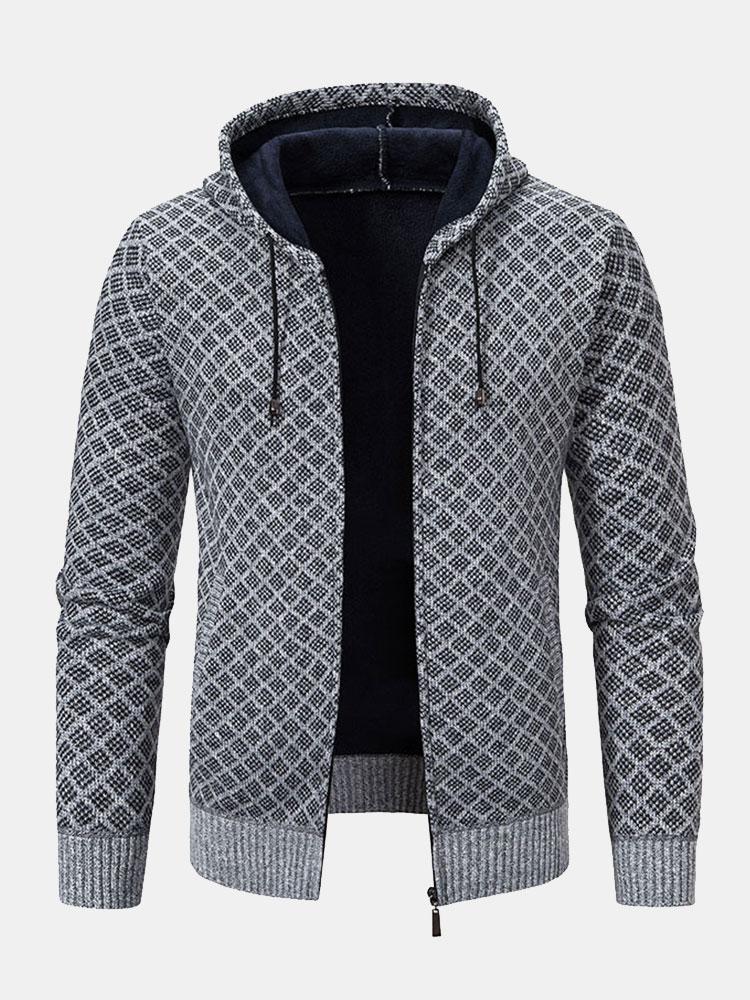 Oliver | Diamond Pattern Zip Hooded Jumper