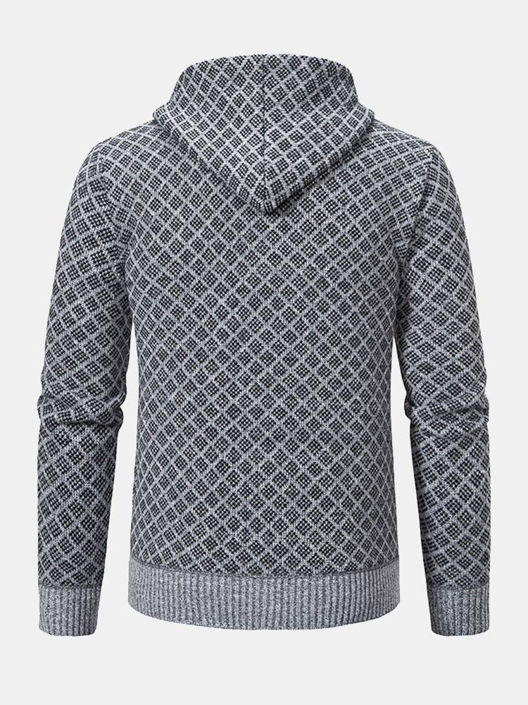 Oliver | Diamond Pattern Zip Hooded Jumper