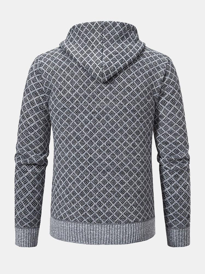 Oliver | Diamond Pattern Zip Hooded Jumper