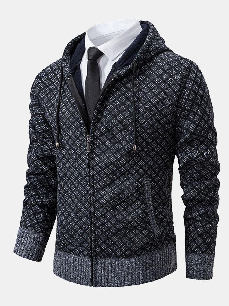 Oliver | Diamond Pattern Zip Hooded Jumper