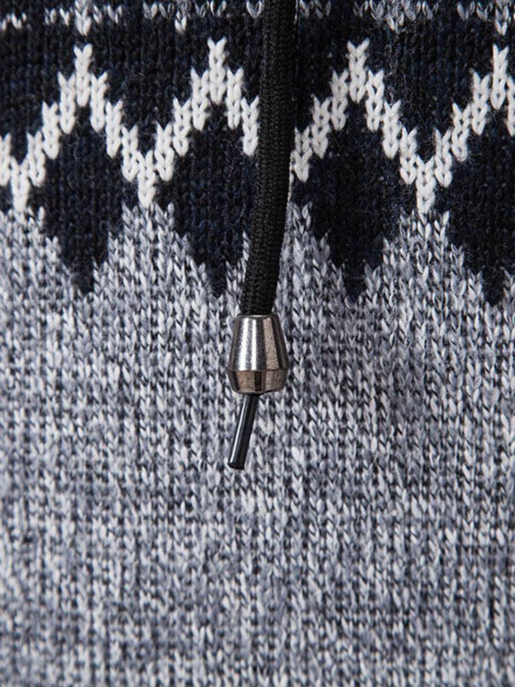 Thomas | Geometric Pattern Zip Hooded Jumper