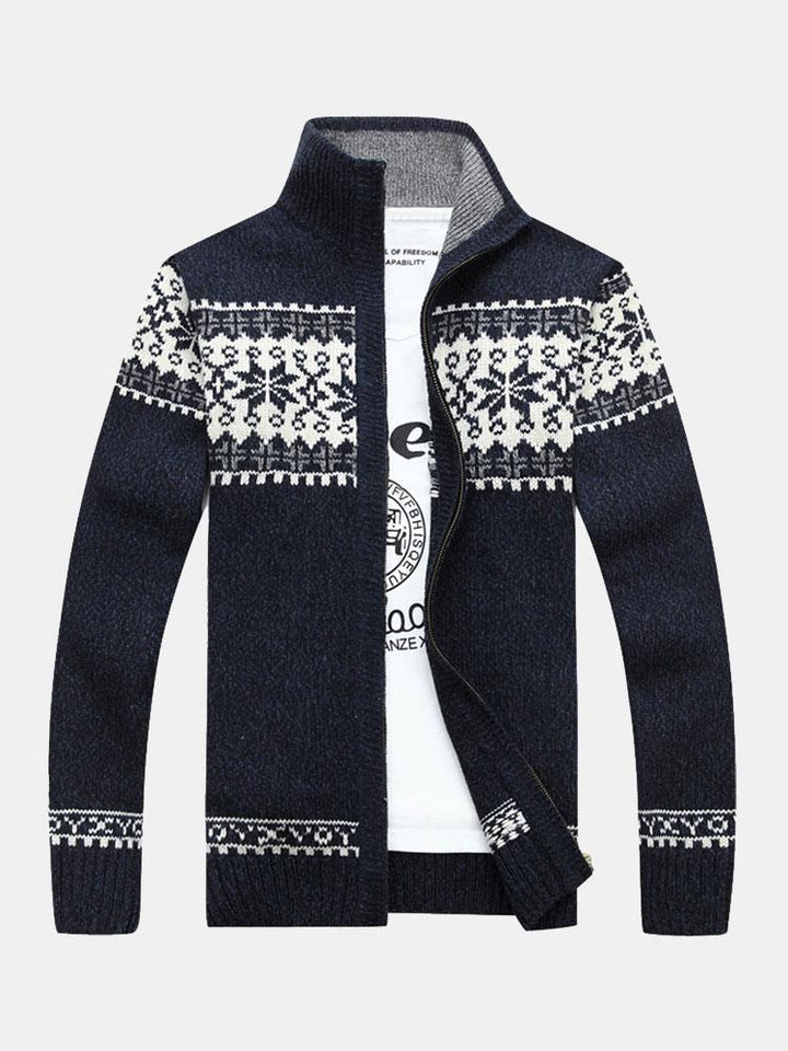 Dex | Christmas Geometric Print Zip Up Jumper