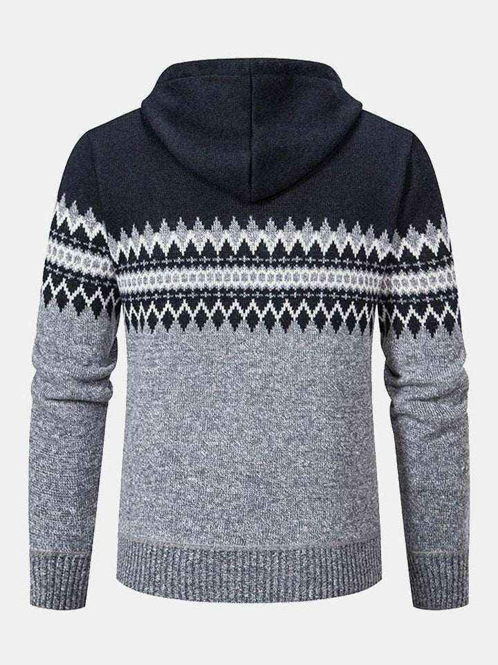 Thomas | Geometric Pattern Zip Hooded Jumper