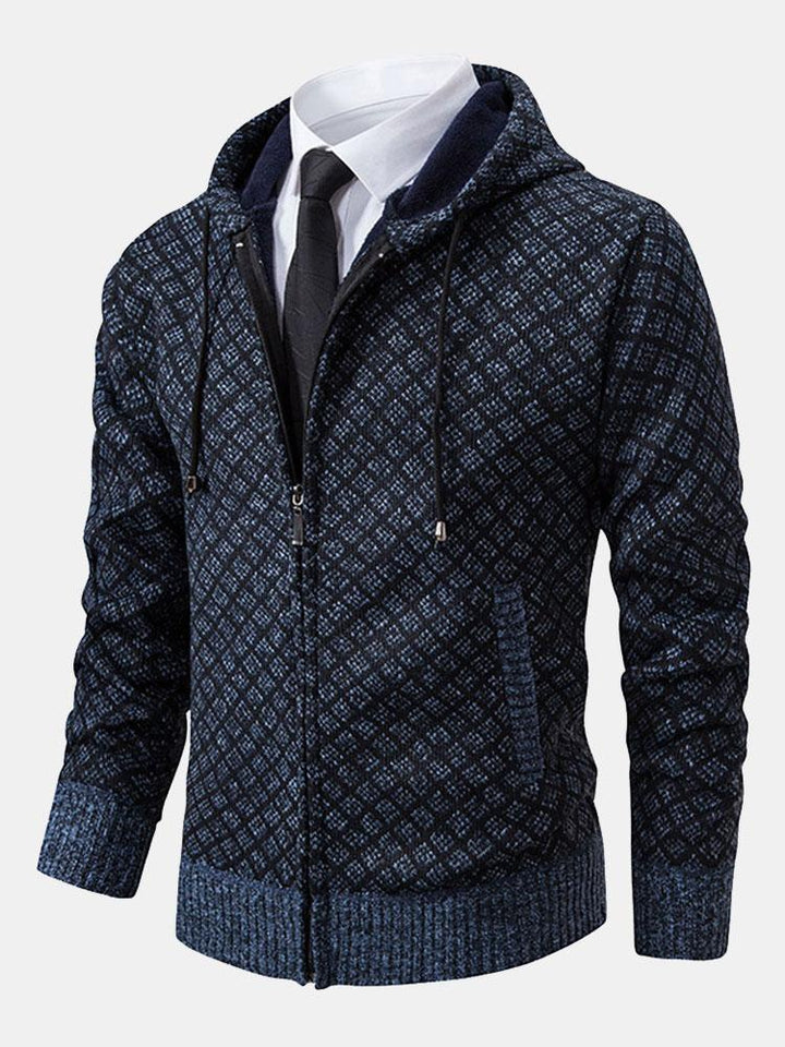 Oliver | Diamond Pattern Zip Hooded Jumper