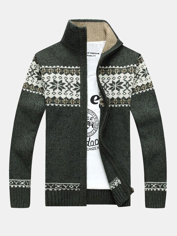 Dex | Christmas Geometric Print Zip Up Jumper