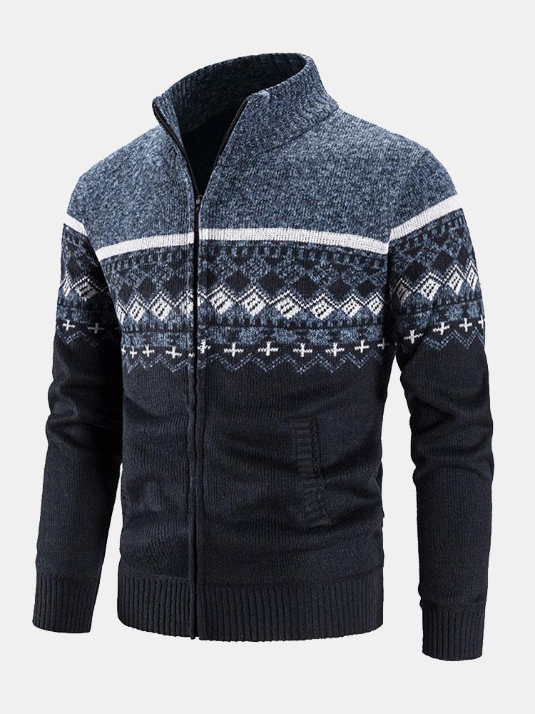 Edward | Geometric Print Zip Up Jumper