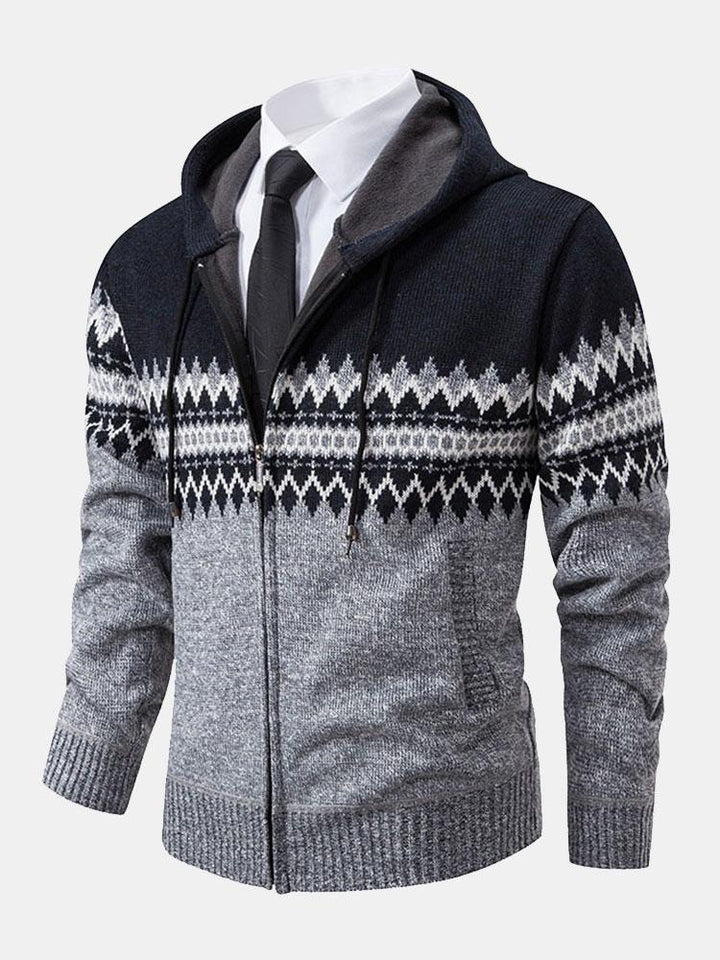 Thomas | Geometric Pattern Zip Hooded Jumper