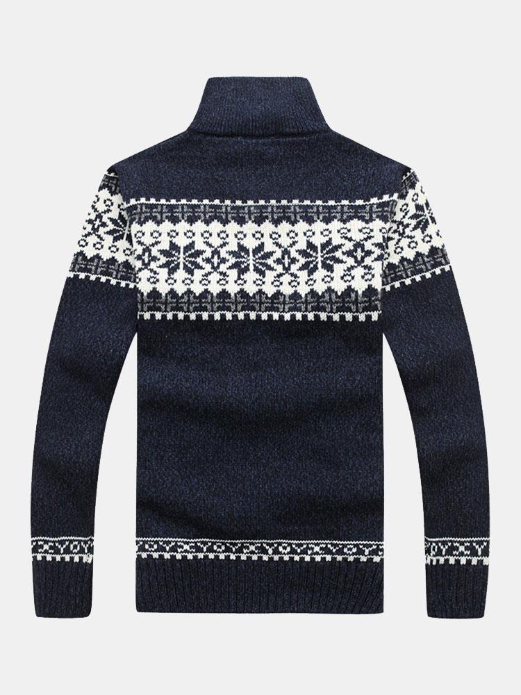 Dex | Christmas Geometric Print Zip Up Jumper