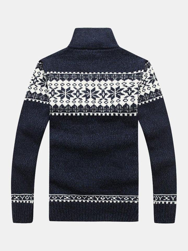 Dex | Christmas Geometric Print Zip Up Jumper