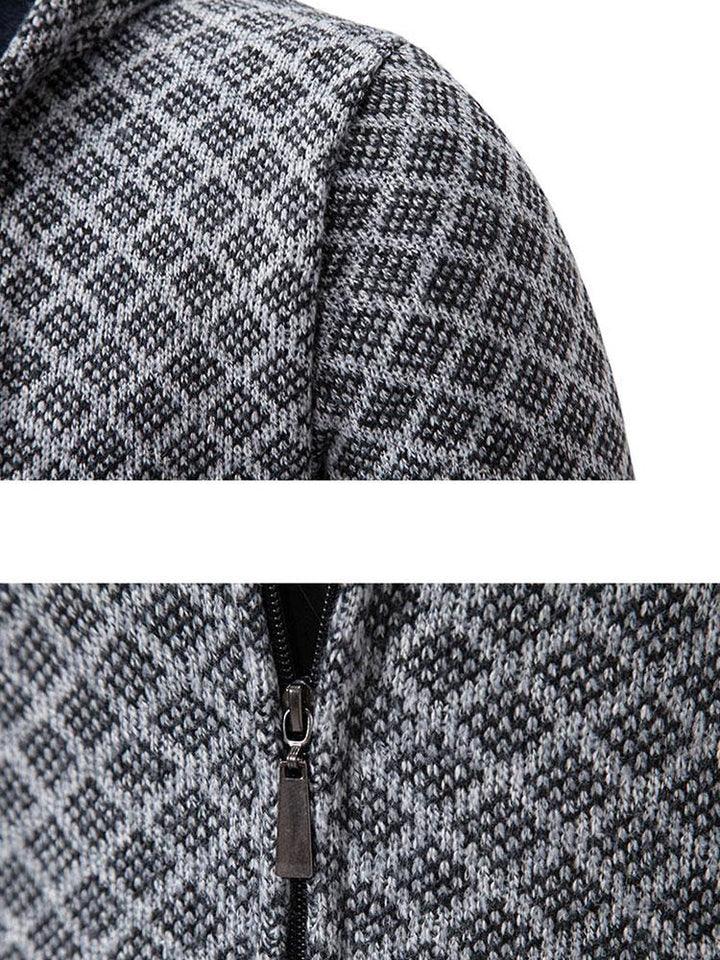 Oliver | Diamond Pattern Zip Hooded Jumper