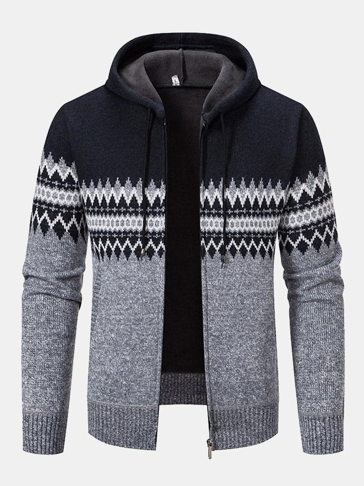 Thomas | Geometric Pattern Zip Hooded Jumper