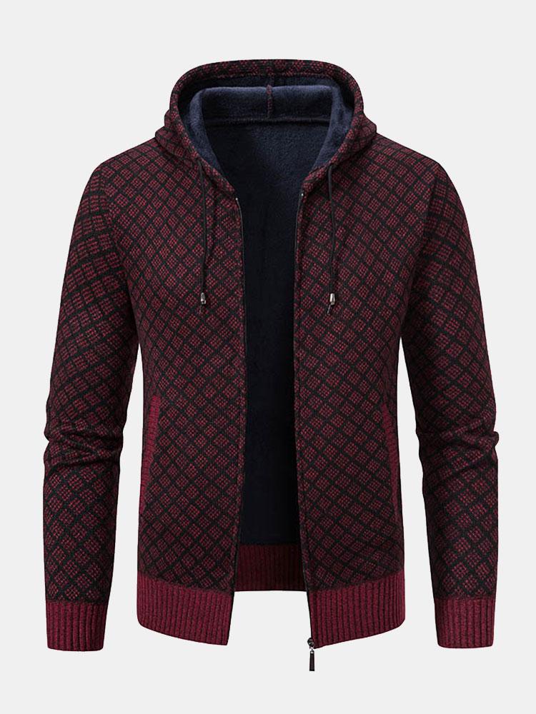 Oliver | Diamond Pattern Zip Hooded Jumper