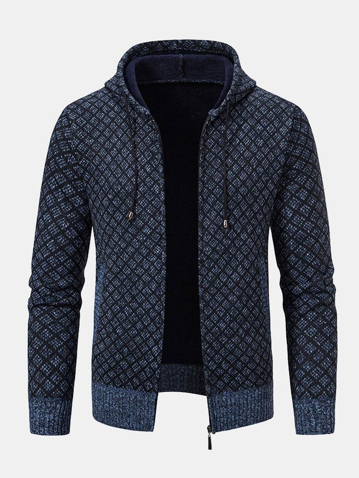 Oliver | Diamond Pattern Zip Hooded Jumper