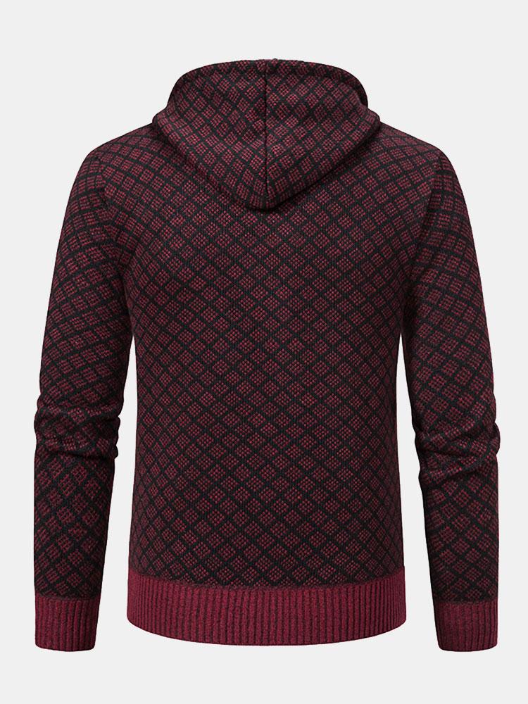 Oliver | Diamond Pattern Zip Hooded Jumper